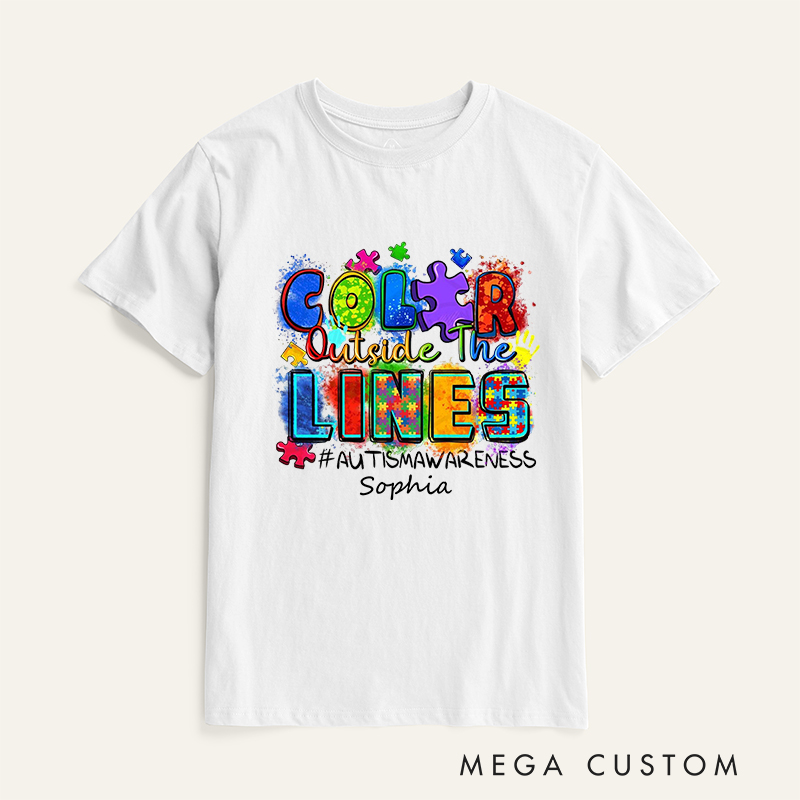 Personalized Color Outside the Lines Autism Awareness T-Shirt Neurodiversity Shirt