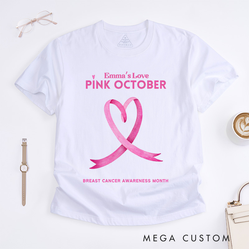 Personalized Pink October T-shirt Breast Cancer Awareness Month Gift