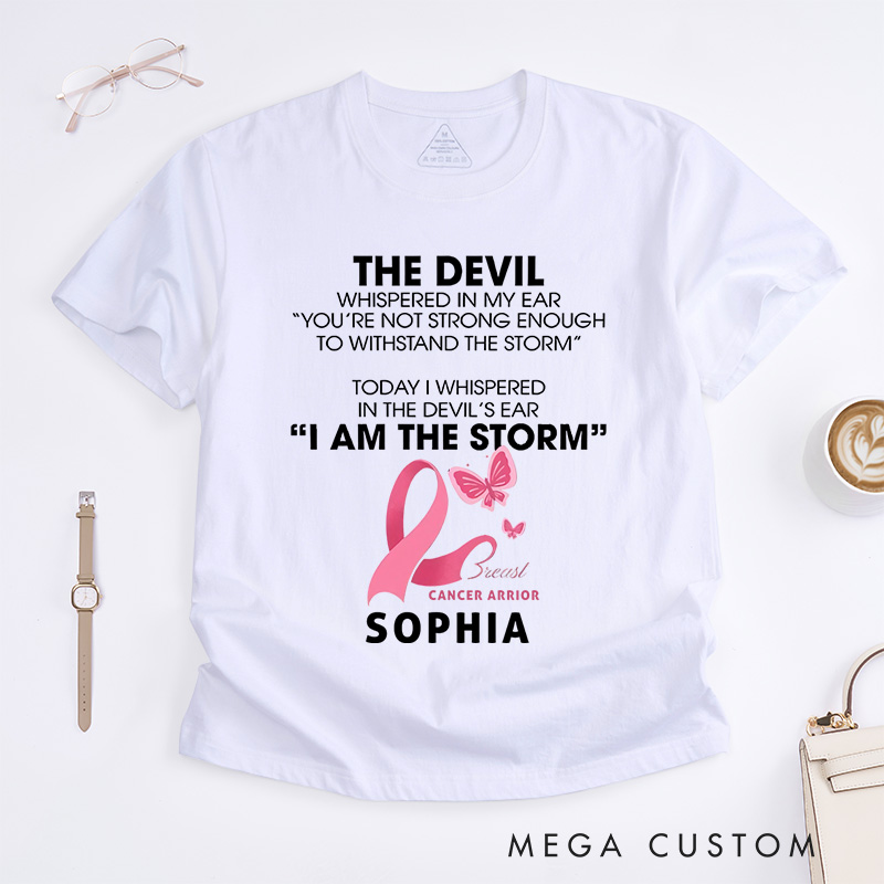 Personalized The Devil Whispered In My Ear T-Shirt Breast Cancer Survivor Gift