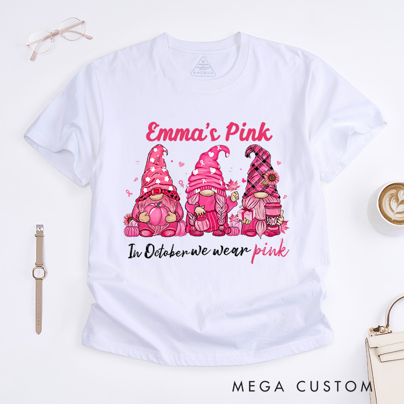 Personalized In October We Wear Pink T-Shirt Inspirational Gift for Women Who Have Triumphed Over Cancer