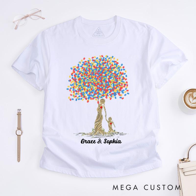 Personalized Autism Puzzle Tree of Love T-Shirt Autism Awareness Gift