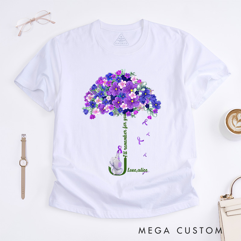 Personalized I’ll Remember for You Purple Elephant Alzheimer’s Awareness T-Shirt Awareness Month Gift