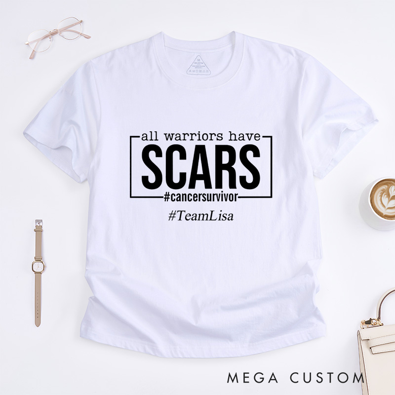 Personalized All Warriors Have Scars Breast Cancer Survivor Fighter Warrior T-Shirt