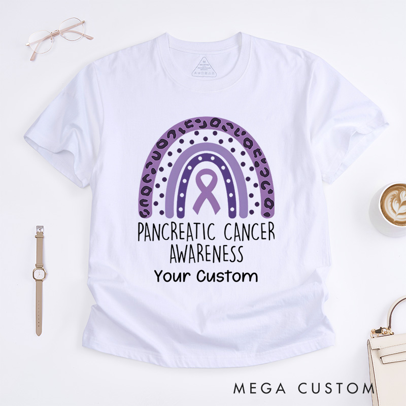 Personalized Pancreatic Cancer Awareness Rainbow Fighter Warrior T-Shirt