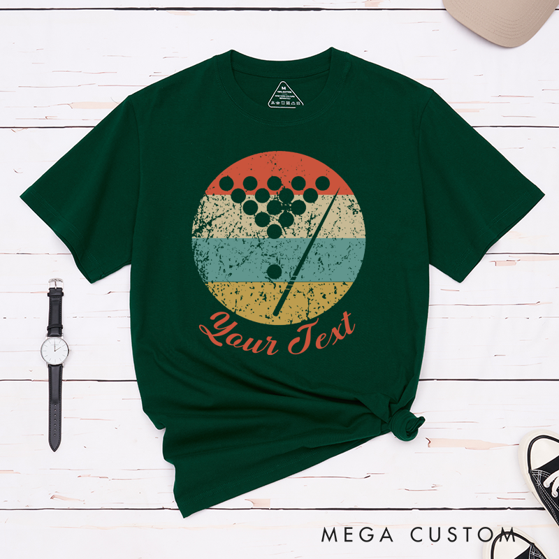 Personalized Billiards, Pool, and Snooker Vintage Retro T-Shirts with Custom Text on the Front