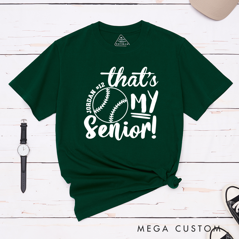 Personalized Senior Softball Spirit T-Shirt Design Perfect for School Teams Featuring Custom Name Number and Bold Text with a Softball Graphic