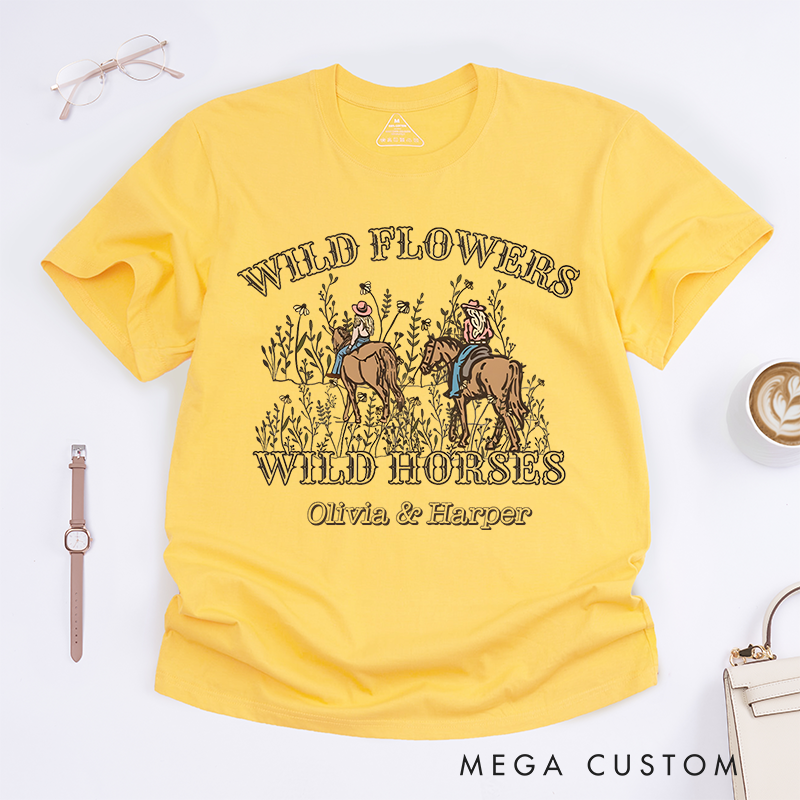 Personalized Classic T-Shirts Wild Flowers Wild Horses and Nature and Western Graphic Tee Perfect for Outdoor and Adventure Enthusiasts T-Shirt