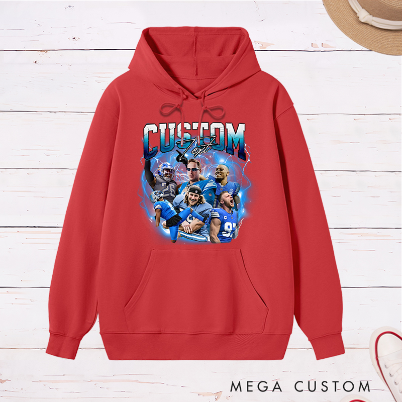 Personalized Lightning-Themed Athlete Graphic Hoodies with Custom Photos and Text