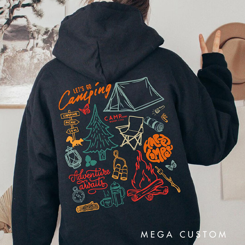 Personalized Happy Camper Hoodie Sweatshirt Outdoorsy Nature Lover Classic Hoodie Camping Collage Sweat Travel Gift