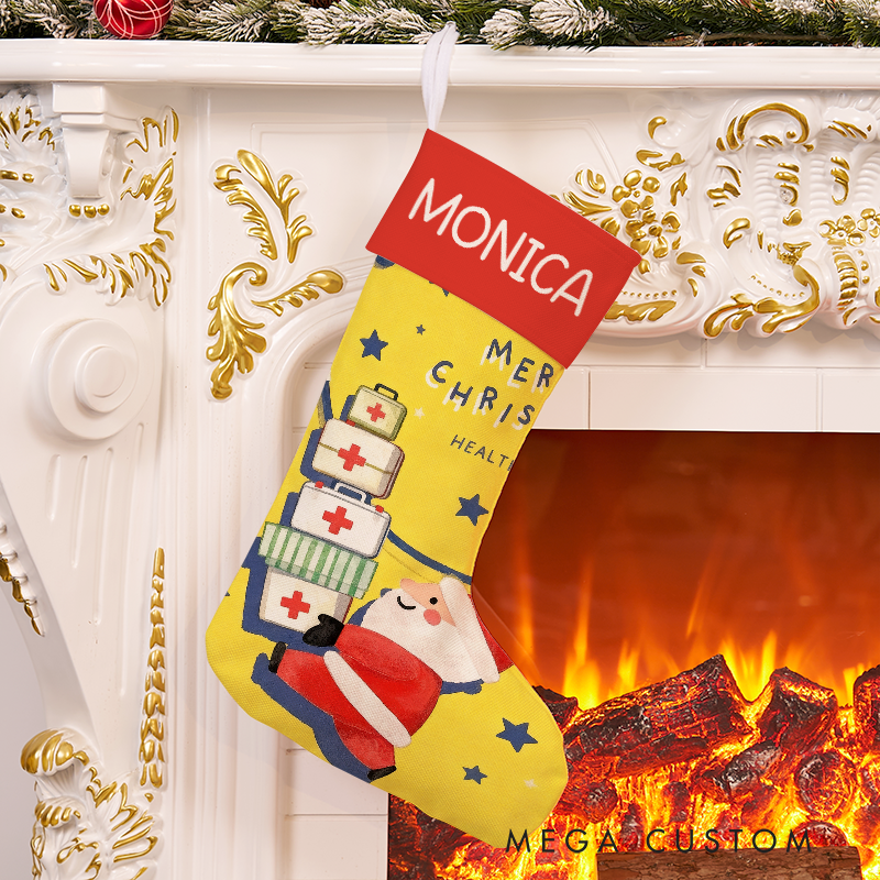 Personalized Healthcare Santa Christmas Stocking with Holiday Characters Xmas Gift