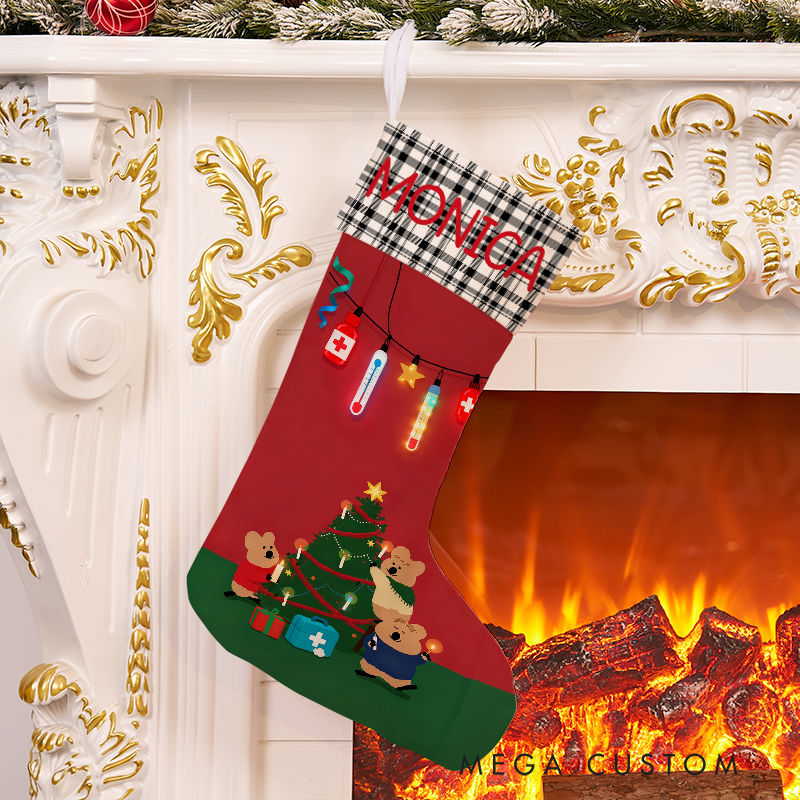 Personalized Christmas Stocking with Mice and Healthcare Theme Christmas Stocking with Holiday Characters Xmas Gift