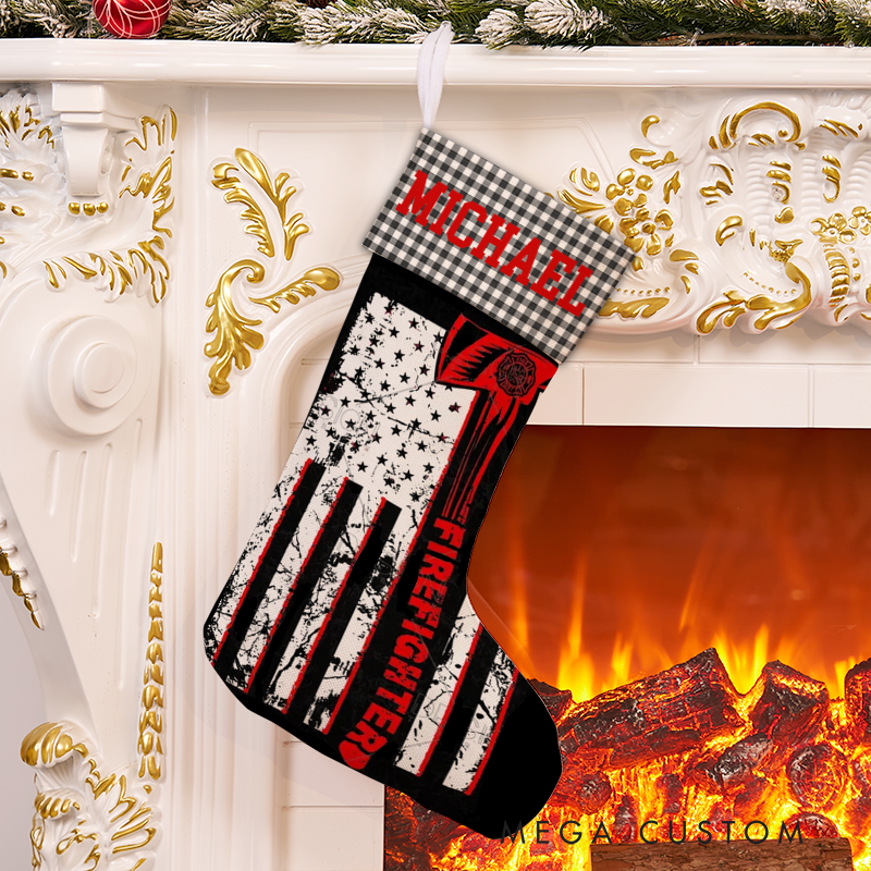Personalized Firefighter Themed Christmas Stocking Santa’s Favorite Firefighter Design Stocking Xmas Gift