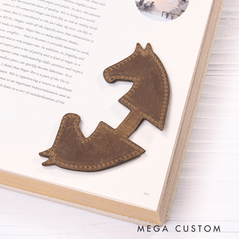 Personalized Leather Bookmark Horse Shaped Bookmark Custom Name Engraved Page Marker Gift for Readers and Animal Lovers Unique Rustic Book Accessory Equestrian Lovers