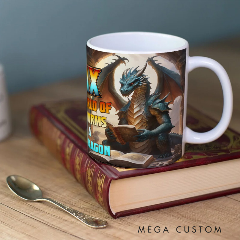 Personalized Book Dragon Ceramic Mug with Name 11oz/15oz Bookish Coffee Mug Birthday Gift for Readers Dragon Lovers Fantasy Book Lovers