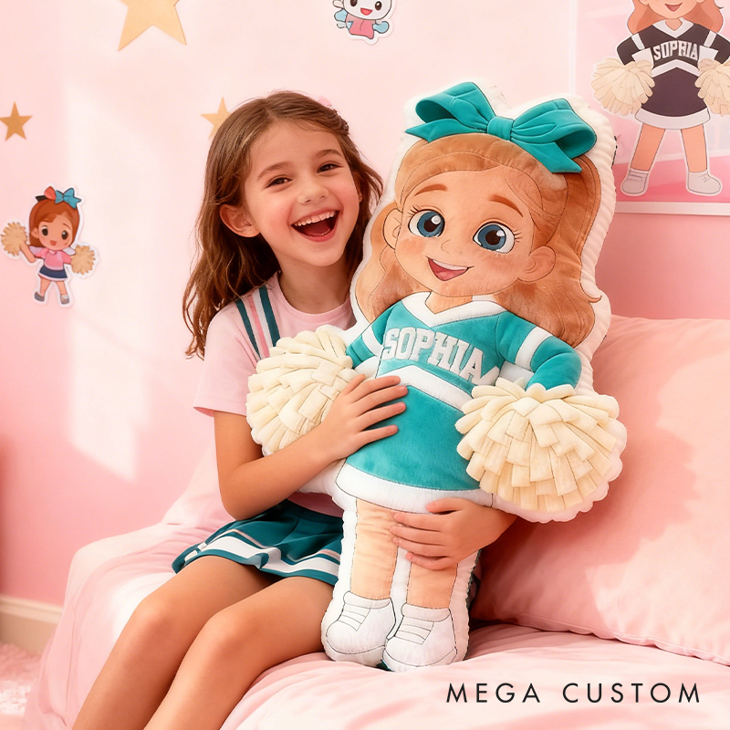 Personalized Cute Cheerleader Pillow with Custom Name for Girls and Cheer Squad Members