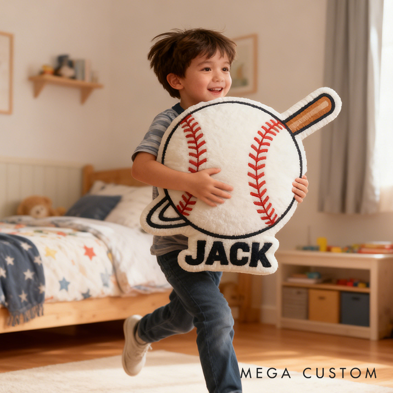 Personalized Baseball Pillow with Custom Name and Bat Design  for Kids and Baseball Fans