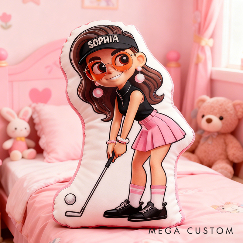 Personalized Golf Girl Pillow with Custom Name and Adorable Design for Girl and Golf Lovers