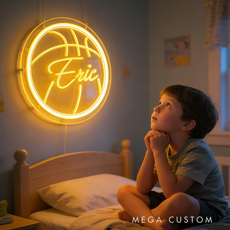 Personalized Neon Sign with Basketball Shape and Customizable Name for Basketball Fans