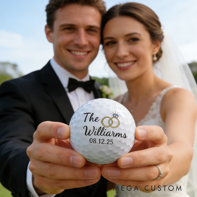 Personalized Wedding Golf Ball with Custom Names and Date for Golf Loving Newlyweds
