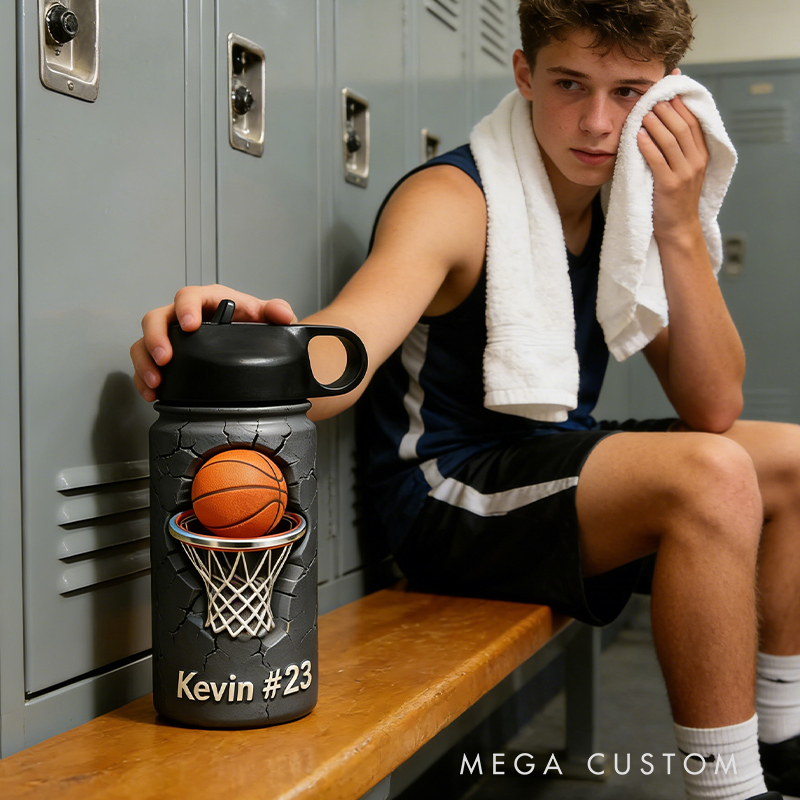 Personalized Basketball Water Bottle with Custom Name and Number for Basketball Enthusiasts Kids Teenager Back to School Gifts