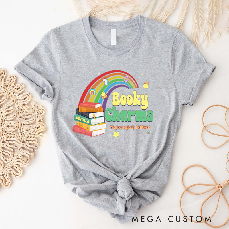 Personalized Booky Charms Bookish Classic T-Shirts Retro St. Patrick's Day Reading Shirt with Name Tee for Book Lover Bookworm Girlfriend Wife Women Gift