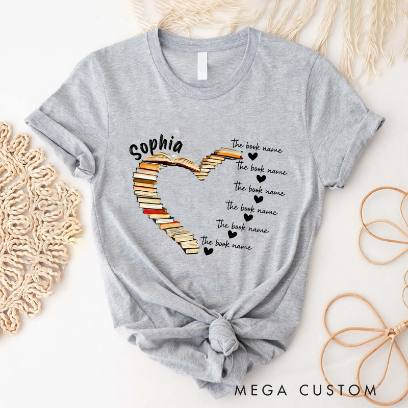 Personalized Book Heart Classic T-Shirts with Name Book Lover Tee for Book Lover Bookworm Girlfriend Wife Women Gift