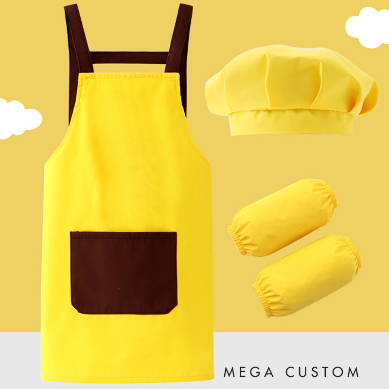 Personalized Highland Cow Kid Baking Apron with Name Initial Set of 3 Waterproof Apron with Hat Sleeve Birthday Gift for Kids