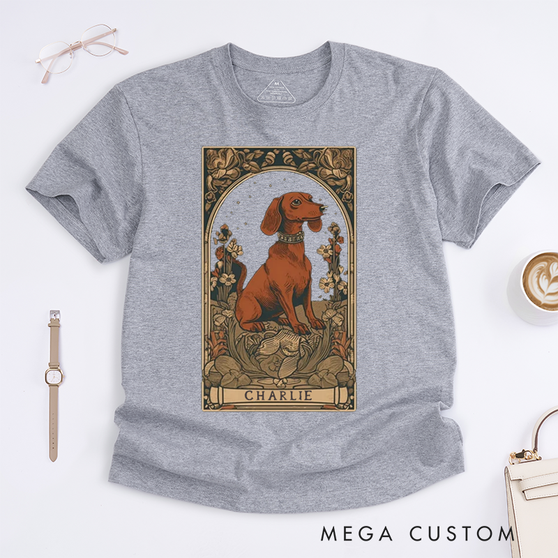 Personalized Tarot Lovers Classic T-Shirts Dachshund Dog Art Classic T-Shirts Pet Lovers Gift Unique Weenie Dog Tee for Birthday Present