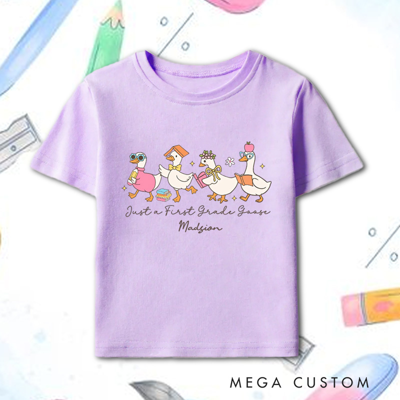 Personalized Cute Silly Goose Kids T-Shirt Back to School Kid T-Shirt Kindergarten Shirt for Girls