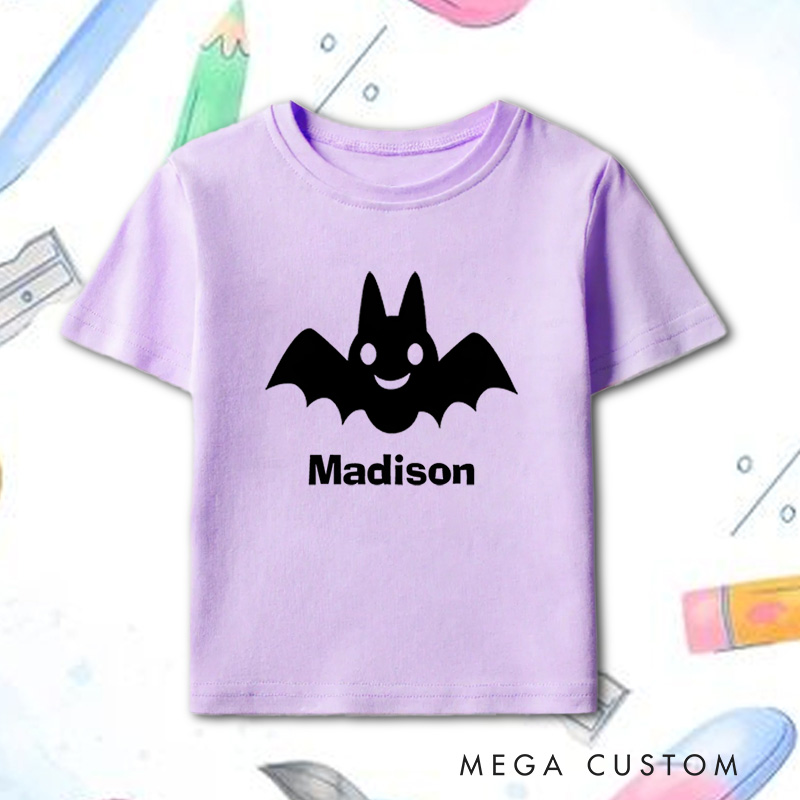 Personalized Smiling Bat Halloween Shirt for Kids Great for Adding a Cute and Festive Touch to Halloween Outfits Kids T-Shirt