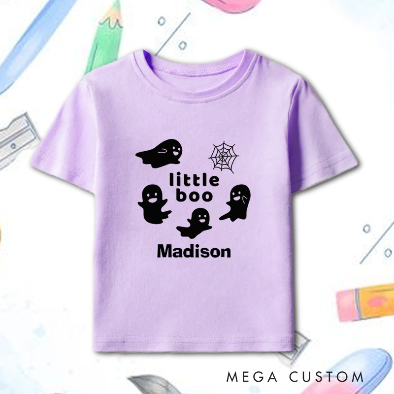 Personalized Little Boo Ghost Halloween Shirt for Kids Ideal for Playful and Festive Outfits During Halloween Celebrations Kids T-Shirt