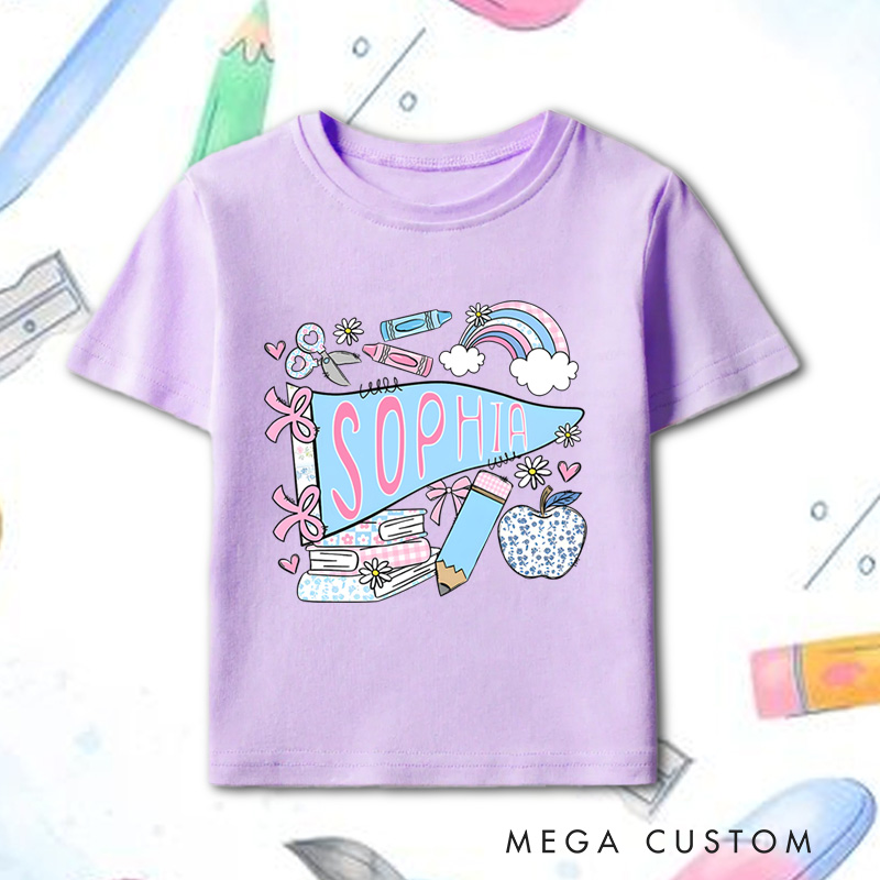 Personalized Pennant Name School T-Shirt for Kids First Day Of School Tee Toddler First Day Tee