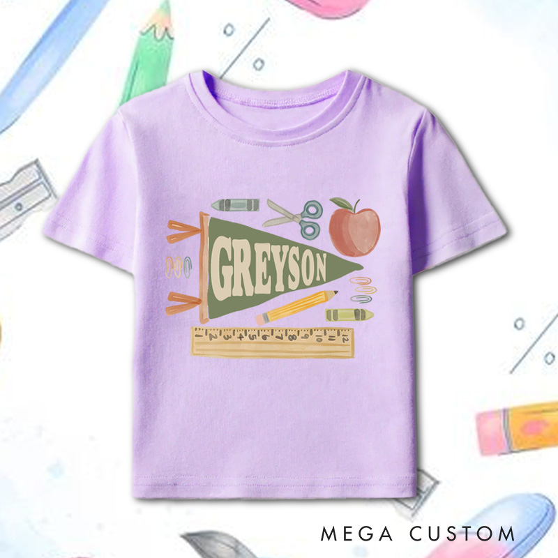 Personalized Back to School Name Toddler T-Shirt School Supplies Pennant Name T-shirt  