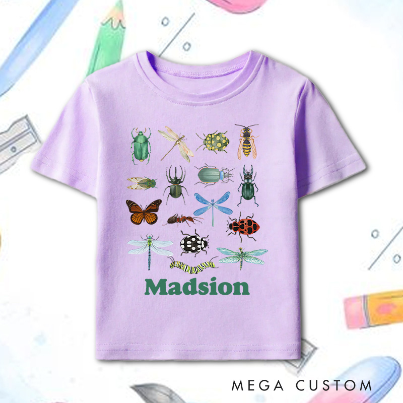 Personalized Retro Bugs Toddler T-Shirt Cute Entomology Children's Clothing Boho Natural Kids and Youth T-Shirt