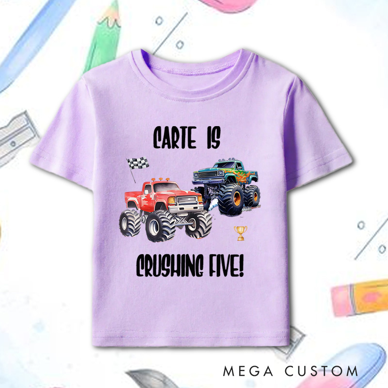 Personalized Kids Monster Trucks Birthday T-Shirt Gift for Kids