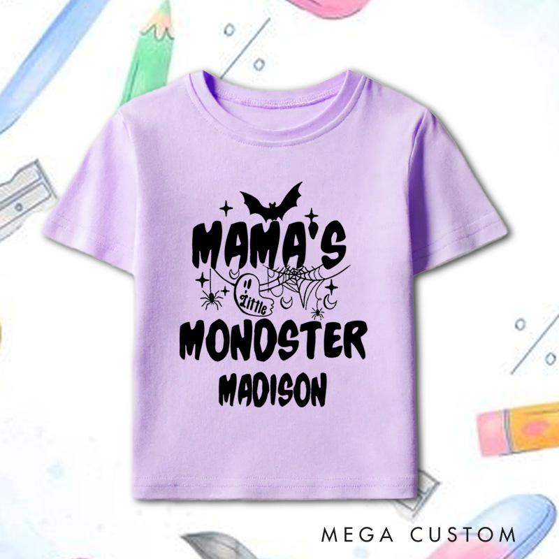 Personalized Mama’s Little Monster Halloween Shirt for Kids Perfect for Fun and Spooky Family Moments During Halloween Kids T-Shirt