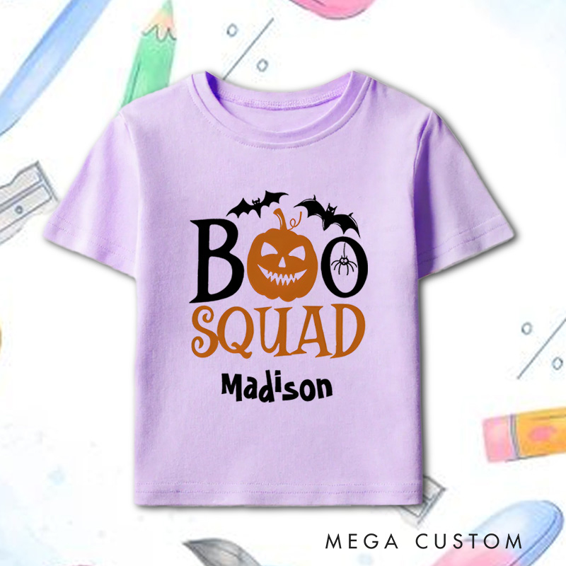 Personalized Boo Squad Halloween Shirt for Kids Perfect for Celebrating Fun Group Moments During the Spooky Season Kids T-Shirt