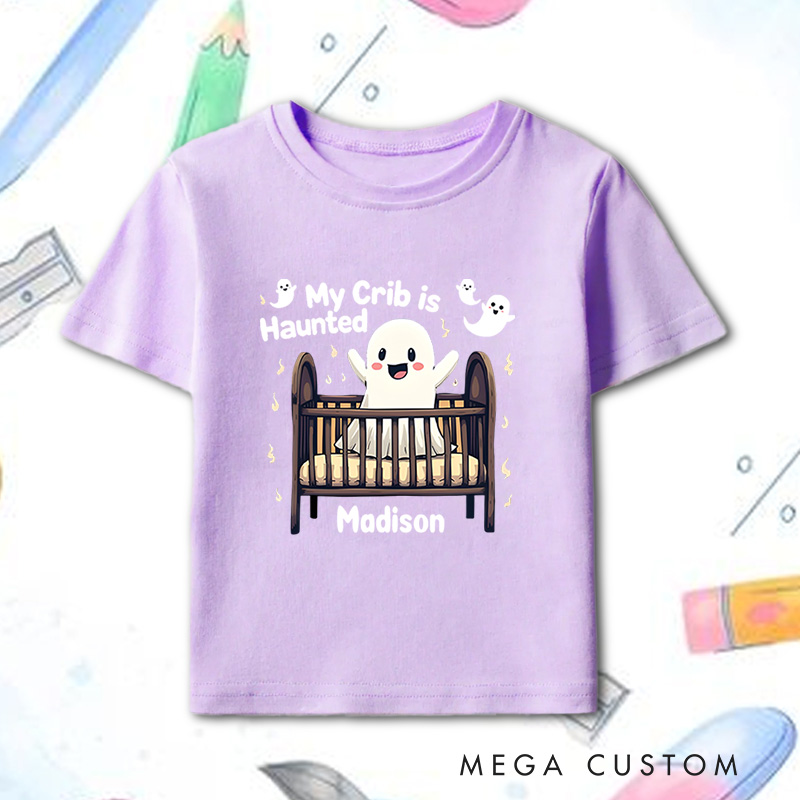 Personalized My Crib Is Haunted Halloween Shirt for Kids Perfect for Adding a Playful Touch to Festive Outfits Kids T-Shirt