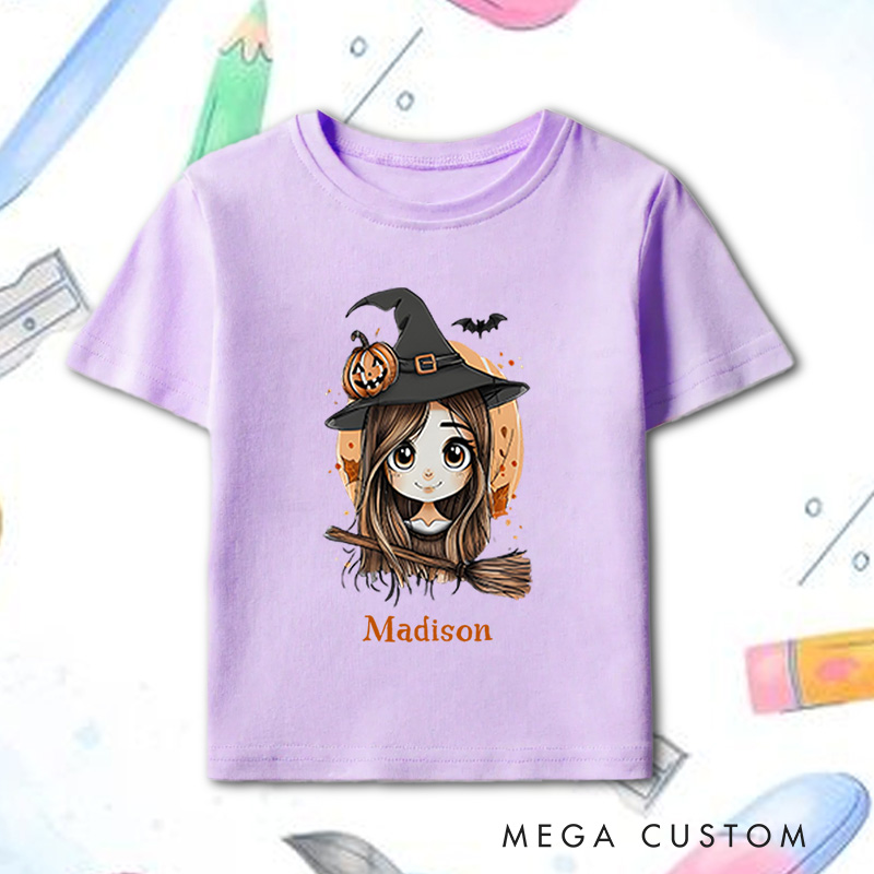 Personalized Adorable Halloween Witch Shirt for Kids Perfect for Fun and Spooky Celebrations During the Season Kids T-Shirt