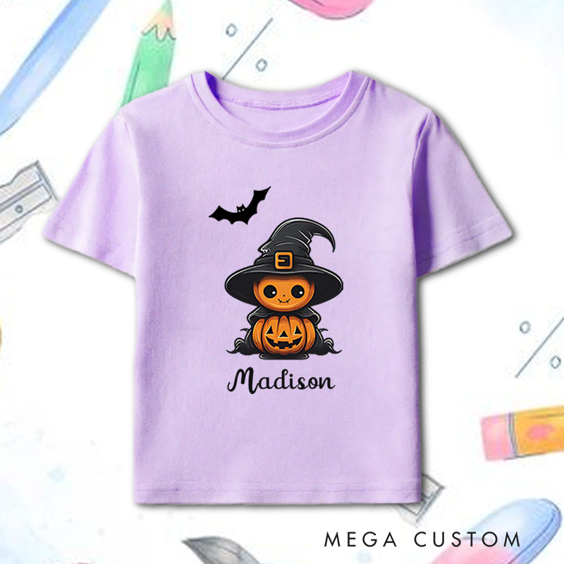 Personalized Pumpkin Witch Halloween Shirt for Kids Perfect for Adding a Magical and Festive Touch to Halloween Kids T-Shirt