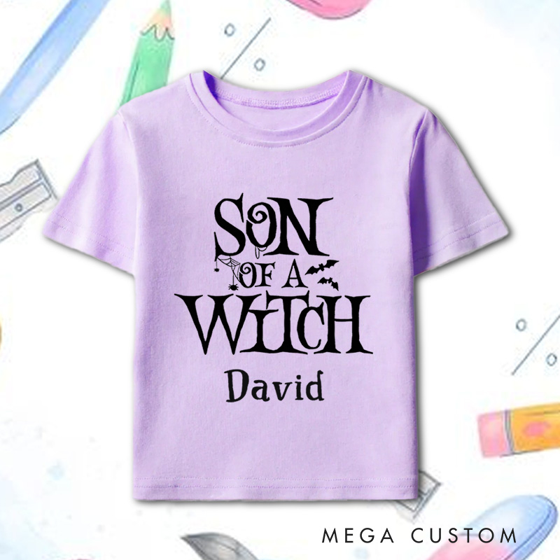 Personalized Son of a Witch Halloween Shirt for Kids Perfect for Fun and Humorous Outfits During the Spooky Season Kids T-Shirt
