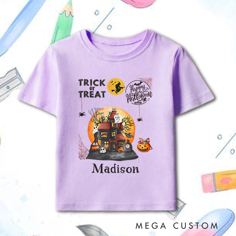 Personalized Haunted House Halloween Shirt for Kids Perfect for Adding a Spooky and Festive Touch to Outfits Kids T-Shirt