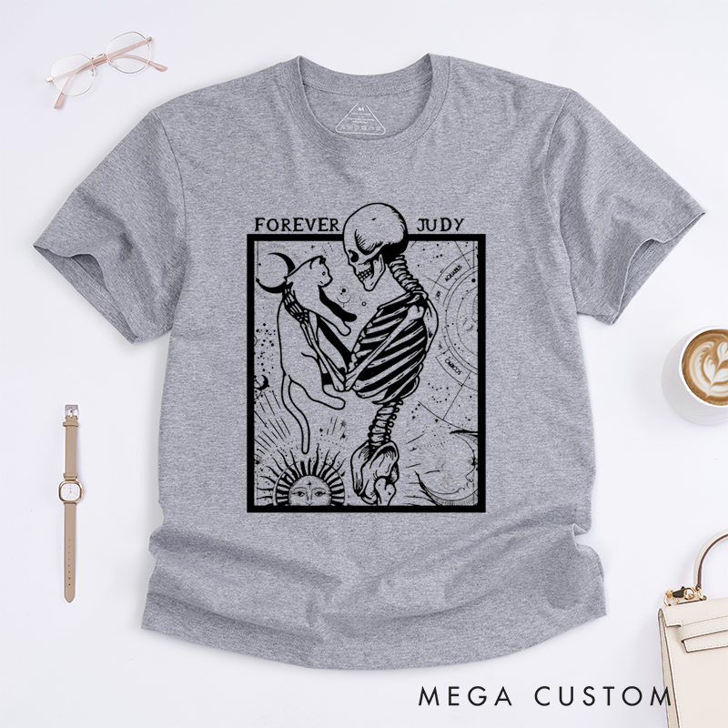 Personalized Tarot Lovers Classic T-Shirts Skeleton and Cat Classic T-Shirt Unique Astrology  Mystical Celestial Gift for Cat Lovers 
