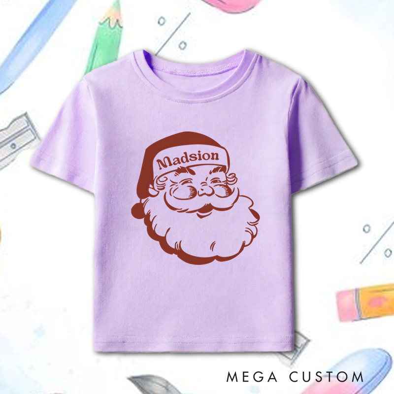 Personalized Retro Santa Kids T-Shirt Holiday Natural Toddler Tee