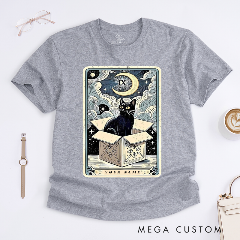 Personalized Tarot Lovers Classic T-Shirts Black Cat  Mystic Moon Tarot The Hermit Classic T-Shirts Gifts for Cat Lovers