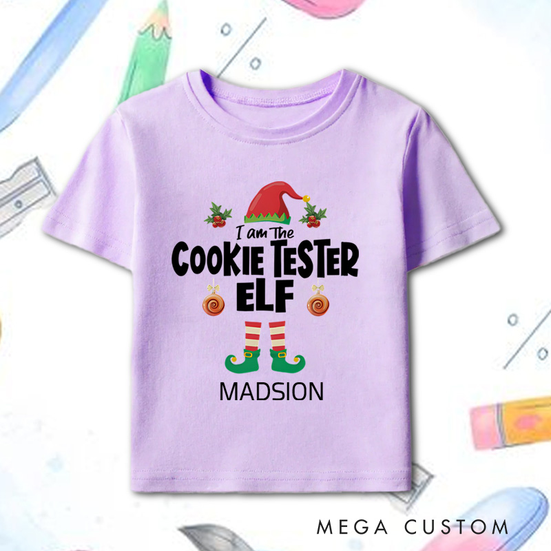 Personalized Cookie Tester Elf Matching Christmas Name Kids T-Shirt