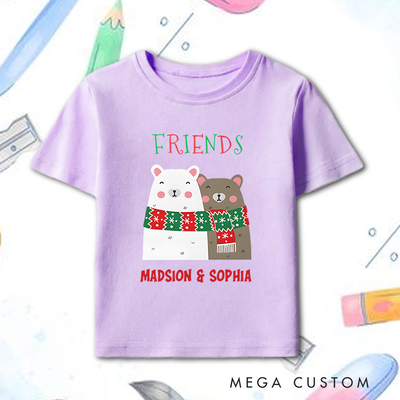 Personalized Christmas Friends Cute Animal Friendship Kids T-Shirt