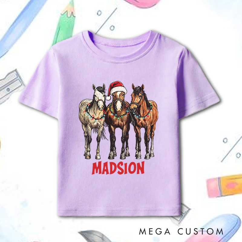 Personalized Horse Christmas Toddler T-Shirt Horse Lover Kids T-Shirt Animal Lover Kids Gift