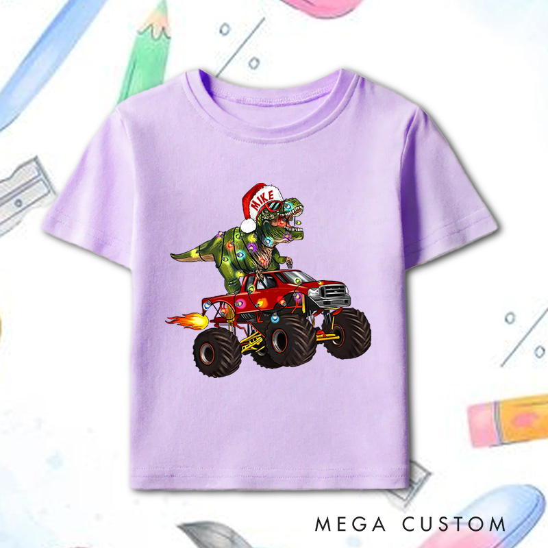 Personalized Dinosaur Christmas T-Shirt Funny Christmas Gift for Kids