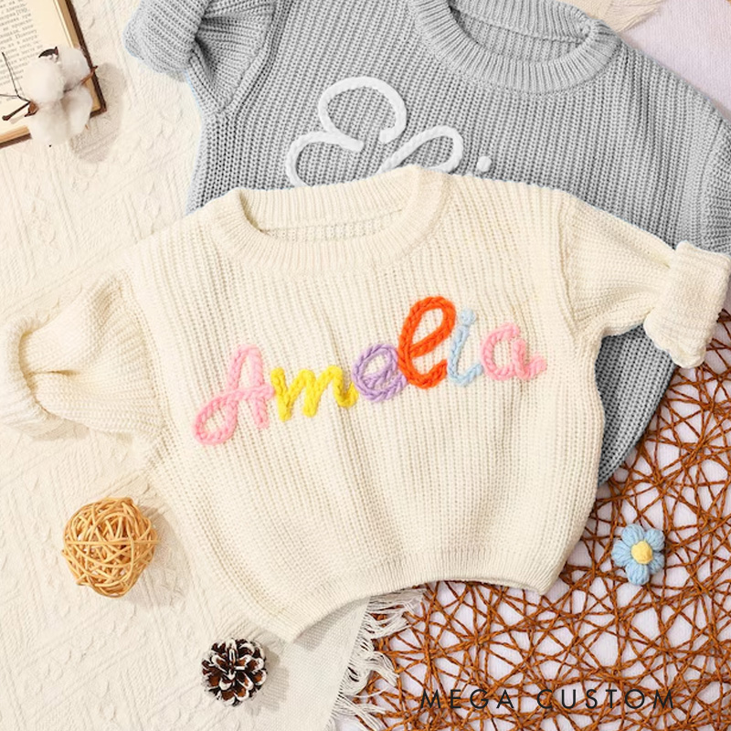 Personalized Knit Sweater with Name Gifts for Girls Boys Birthday Gifts Nursery Gifts